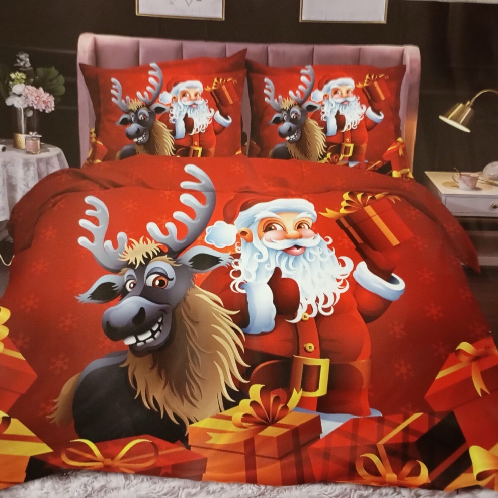 Lenjerii de Pat dublu Cocolino, Pucioasa, Mos Craciun cu Sacul – Bleumarin