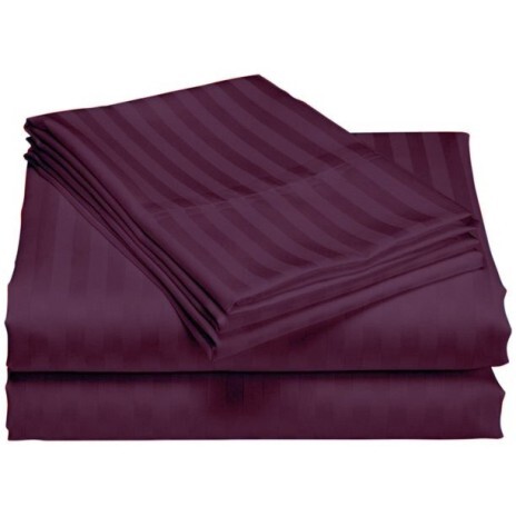 Cearceaf de pat cu elastic Damasc Bumbac 100% dunga 1 cm- mov