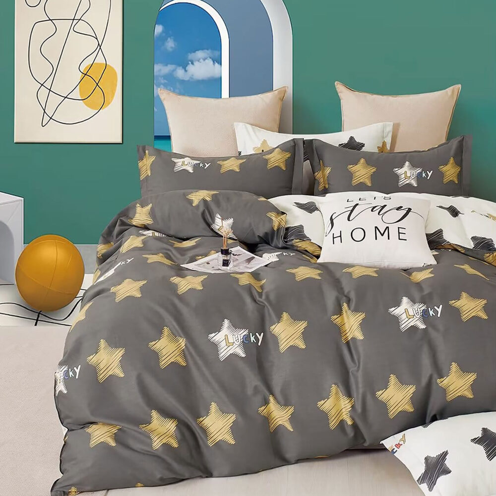 LENJERIE DE PAT PERCALLE IMPRIMAT (PRC121)-King Size 6 piese-cutie cadou