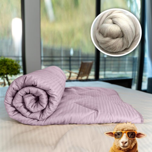 PILOTĂ MATLASATĂ LÂNĂ DAMASC 100% NATURAL – DE VARĂ – LILA