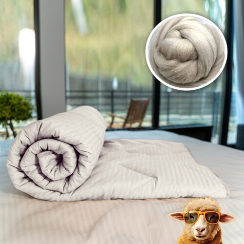 PILOTĂ MATLASATĂ LÂNĂ DAMASC 100% NATURAL – DE VARĂ – CREM