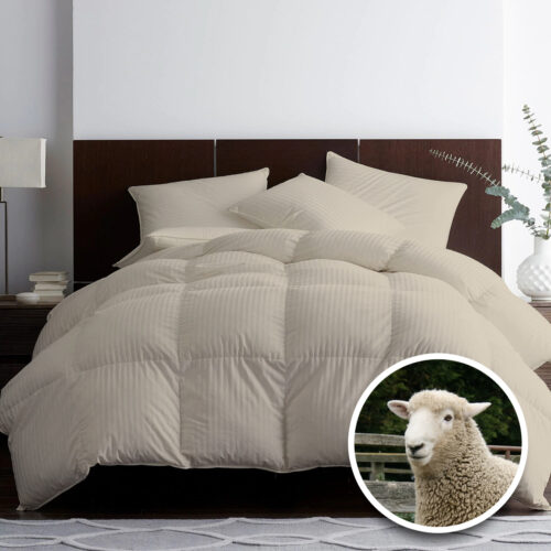 PILOTĂ MATLASATĂ LÂNĂ DAMASC 100% NATURAL-DE IARNĂ-CAPUCINO 180×210 cm