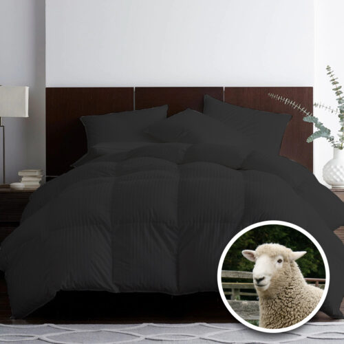 PILOTĂ MATLASATĂ LÂNĂ DAMASC 100% NATURAL-DE IARNĂ-NEGRU 160×210 cm